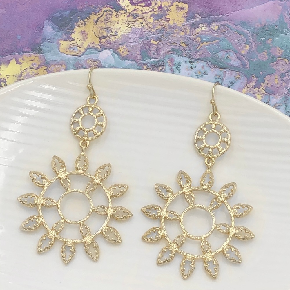🍀 Gold Abstract Burst Dangle Statement Earrings